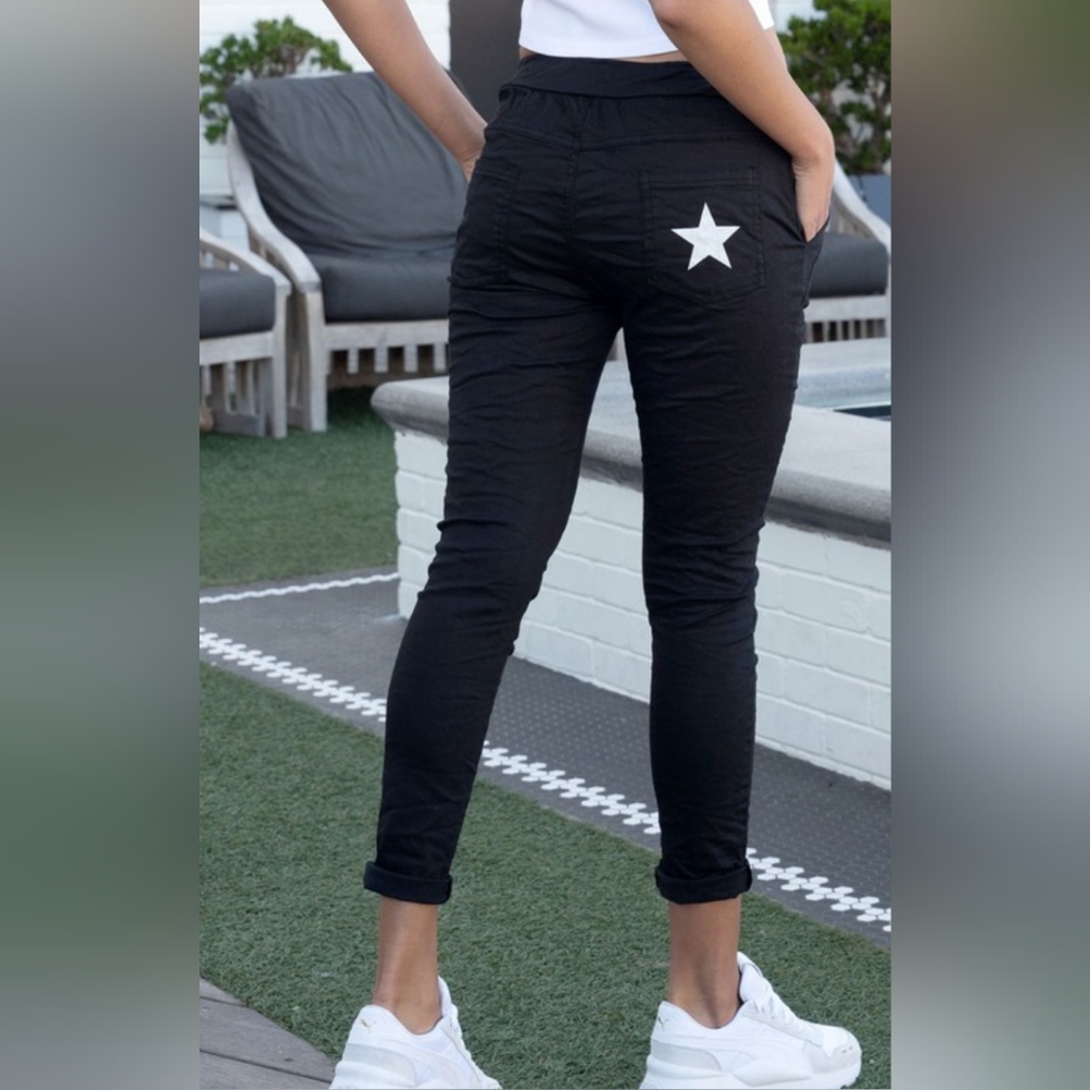 Venti6 Star Pocket Black Crinkle Jogger